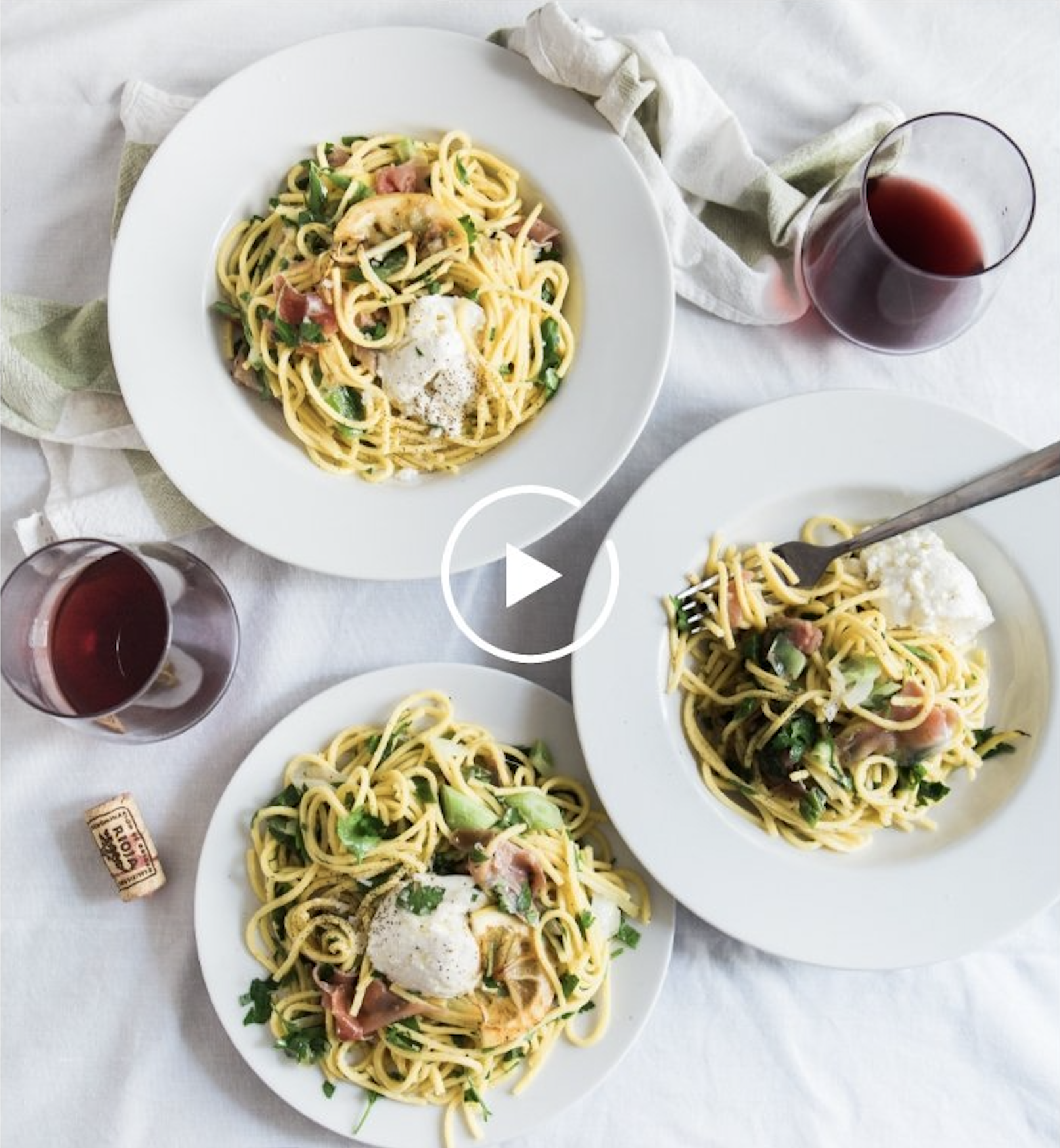 Table with pasta dish